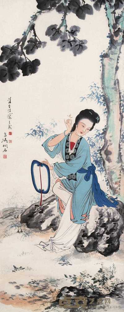 王雪涛 汪溶 胡爽庵 梧桐仕女 立轴 110×43.5cm